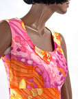 70s Maxi Dress Psychedelic Melting Print Vintage Chiffon Capelet Paula Brooks VFG