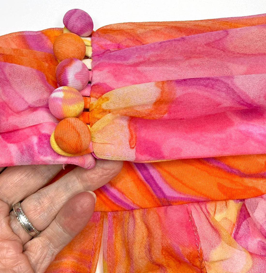 70s Maxi Dress Psychedelic Melting Print Vintage Chiffon Capelet Paula Brooks VFG