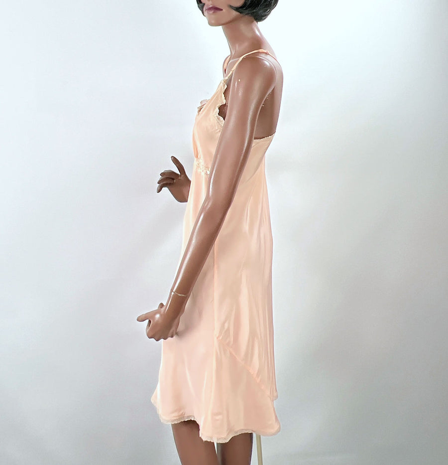 40s Vintage Full Slip Lace Trim Women's Medium Peach Rayon VFG