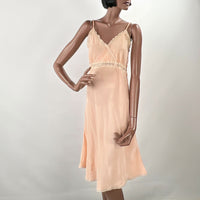 40s Vintage Full Slip Lace Trim Women's Medium Peach Rayon VFG