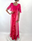 Hot Pink 20s Dress Vintage Chiffon & Cut Velvet Art Deco VFG