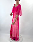 Hot Pink 20s Dress Vintage Chiffon & Cut Velvet Art Deco VFG