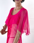 Hot Pink 20s Dress Vintage Chiffon & Cut Velvet Art Deco VFG