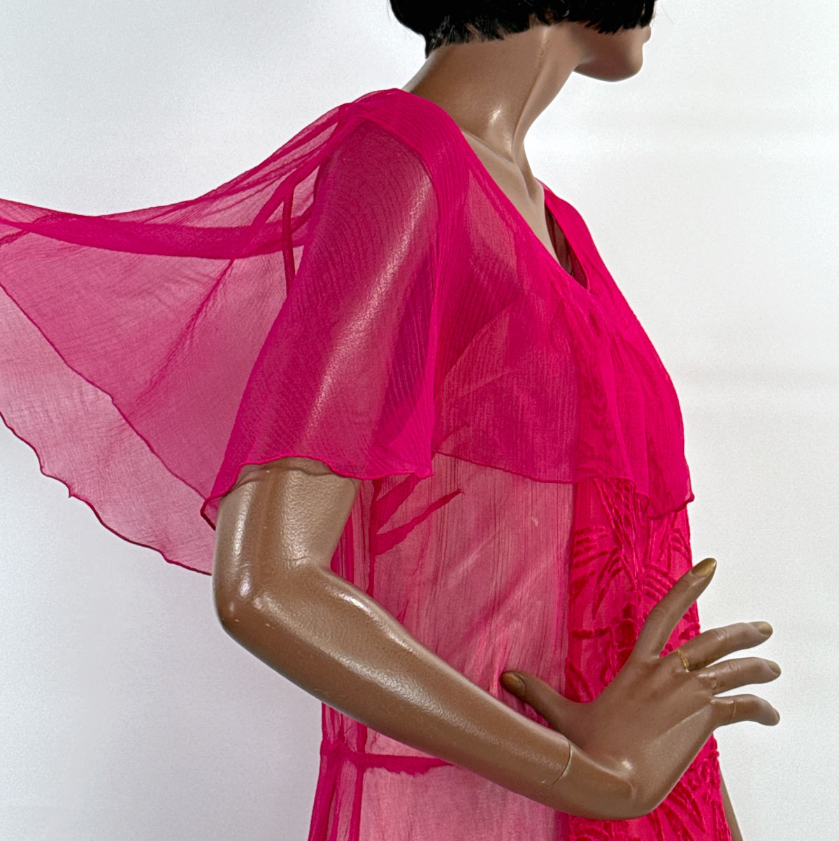 Hot Pink 20s Dress Vintage Chiffon &amp; Cut Velvet Art Deco VFG