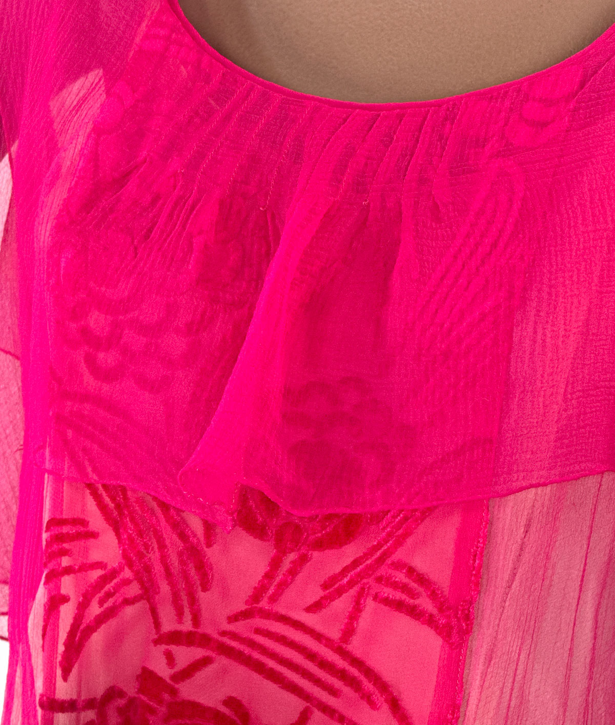 Hot Pink 20s Dress Vintage Chiffon &amp; Cut Velvet Art Deco VFG