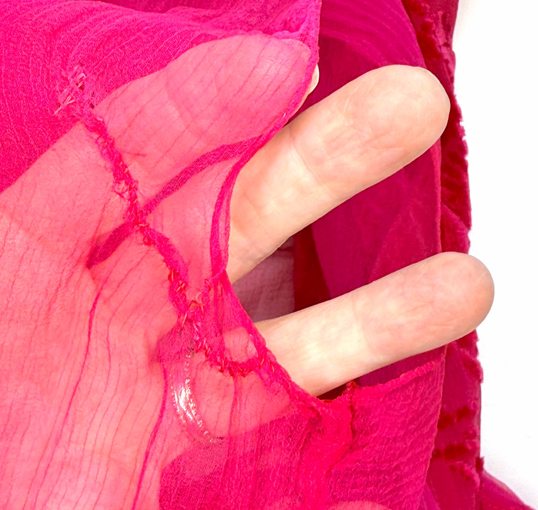 Hot Pink 20s Dress Vintage Chiffon &amp; Cut Velvet Art Deco VFG