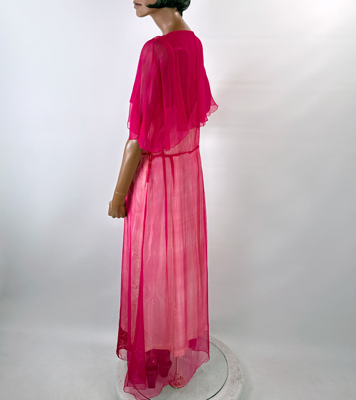 Hot Pink 20s Dress Vintage Chiffon &amp; Cut Velvet Art Deco VFG