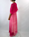 Hot Pink 20s Dress Vintage Chiffon & Cut Velvet Art Deco VFG