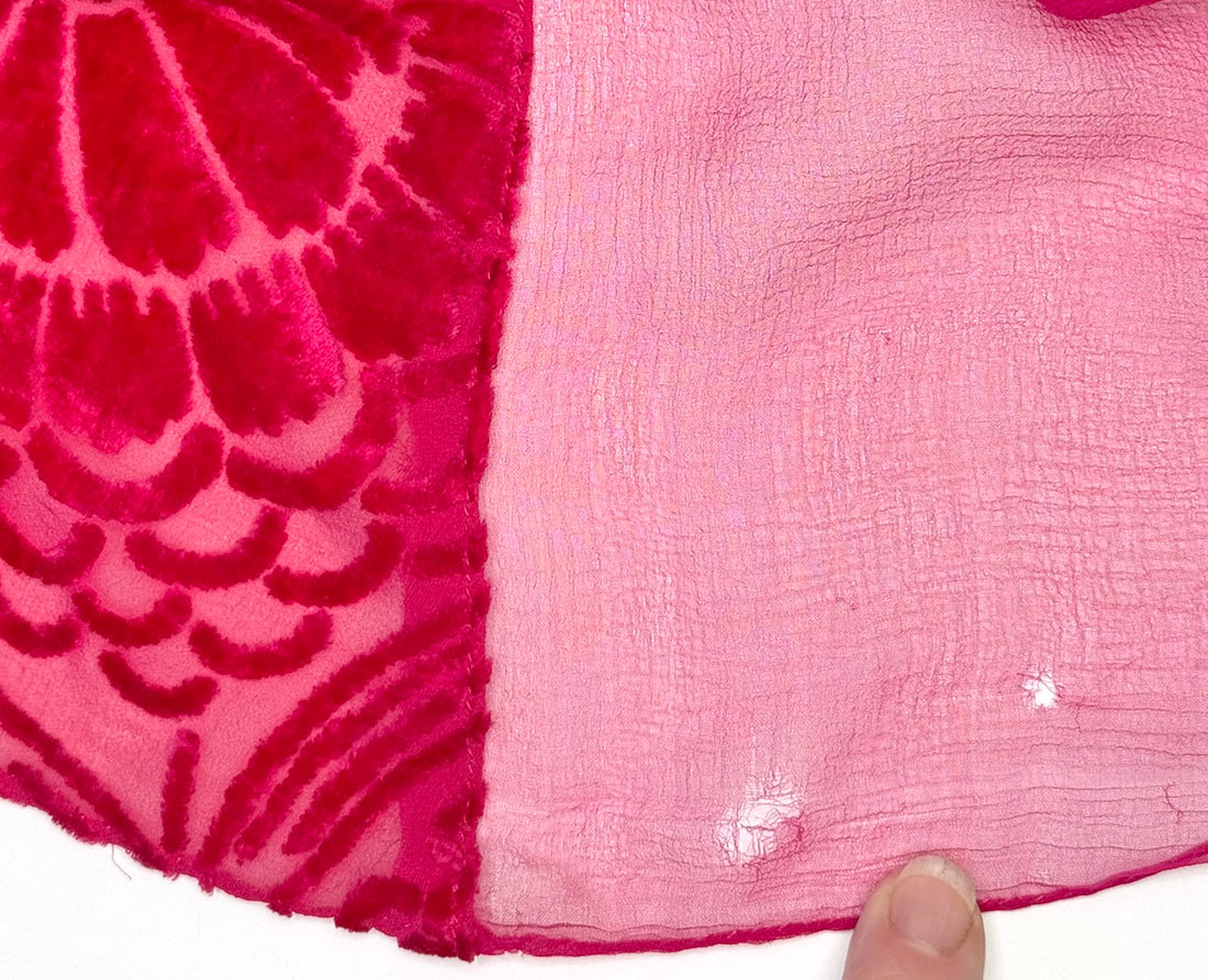Hot Pink 20s Dress Vintage Chiffon &amp; Cut Velvet Art Deco VFG