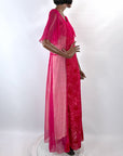 Hot Pink 20s Dress Vintage Chiffon & Cut Velvet Art Deco VFG
