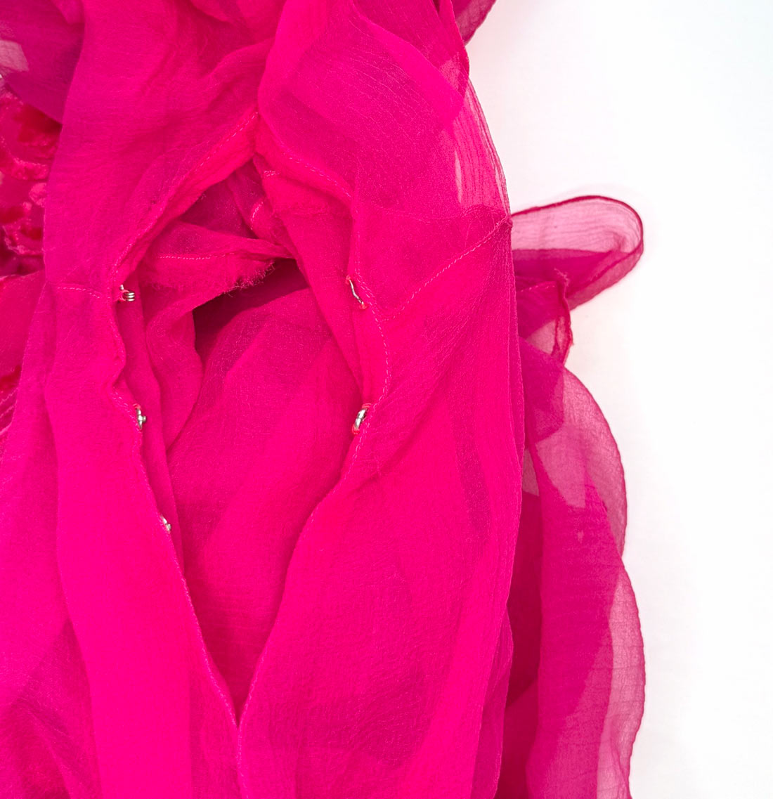 Hot Pink 20s Dress Vintage Chiffon &amp; Cut Velvet Art Deco VFG
