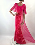 Hot Pink 20s Dress Vintage Chiffon & Cut Velvet Art Deco VFG