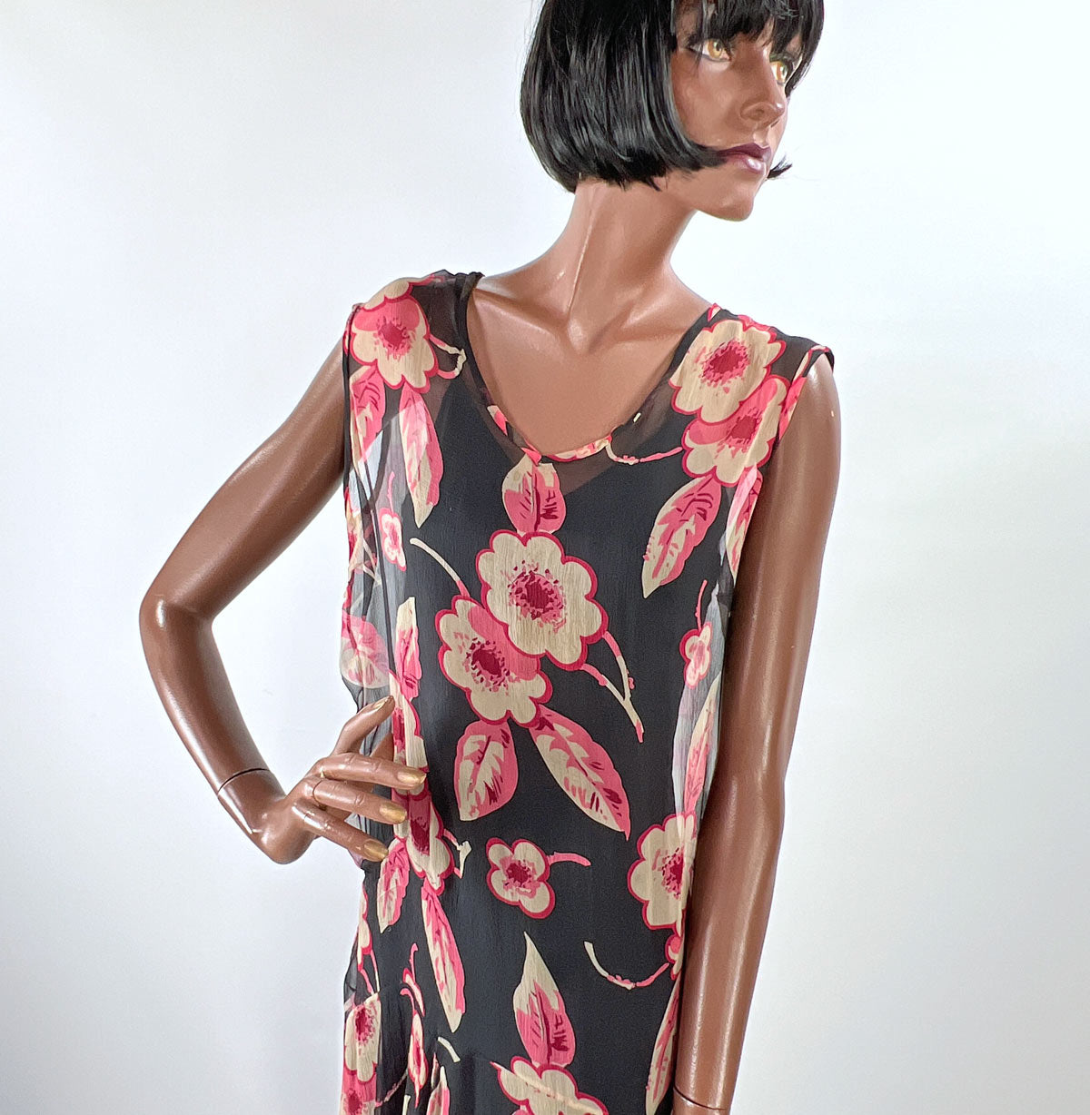 20s Vintage Chiffon Dress &amp; Jacket Set Art Deco Floral Print VFG