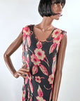 20s Vintage Chiffon Dress & Jacket Set Art Deco Floral Print VFG