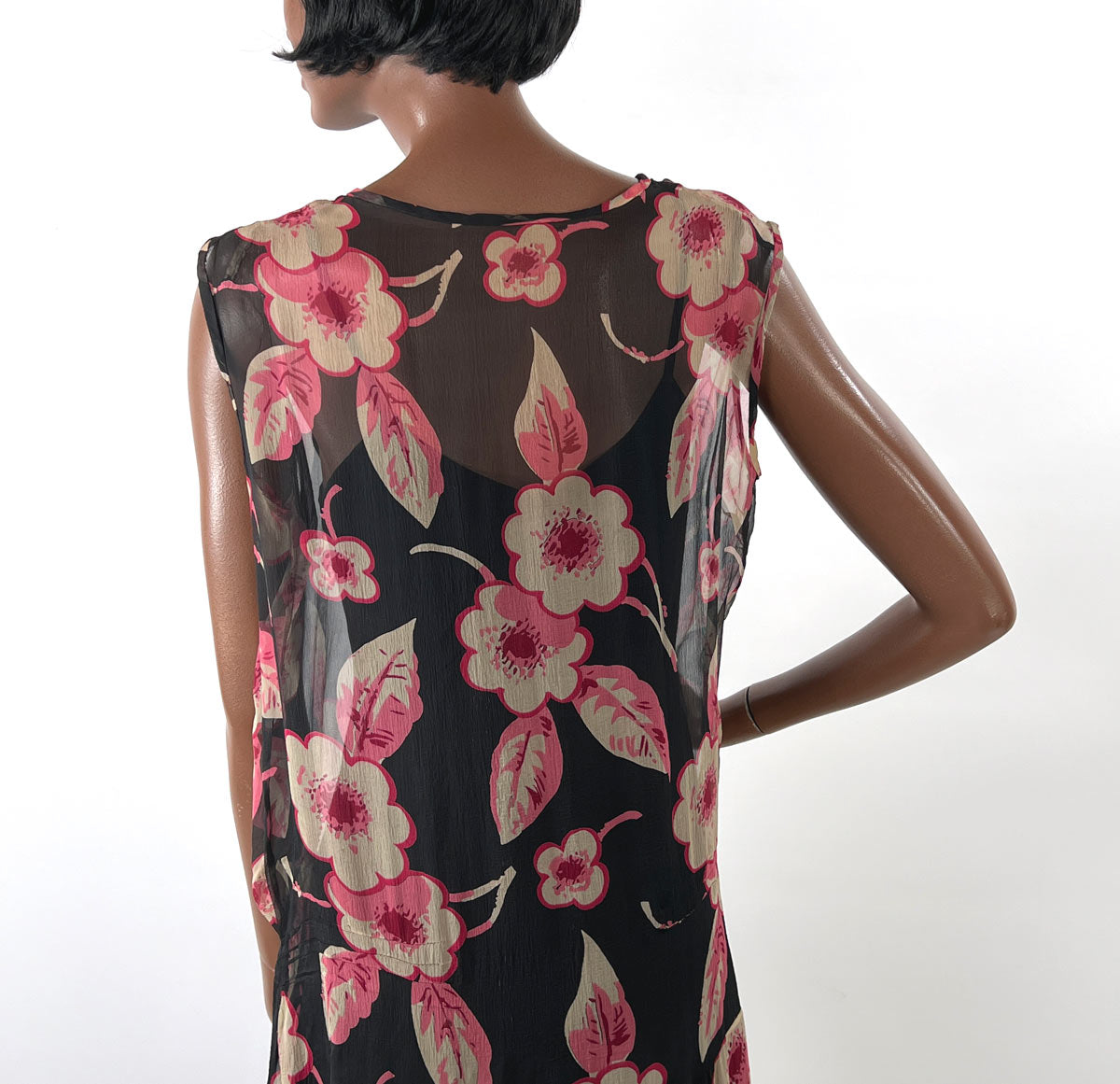 20s Vintage Chiffon Dress &amp; Jacket Set Art Deco Floral Print VFG