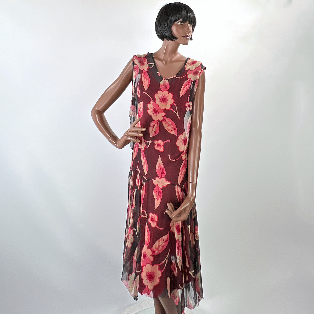 20s Vintage Chiffon Dress &amp; Jacket Set Art Deco Floral Print VFG