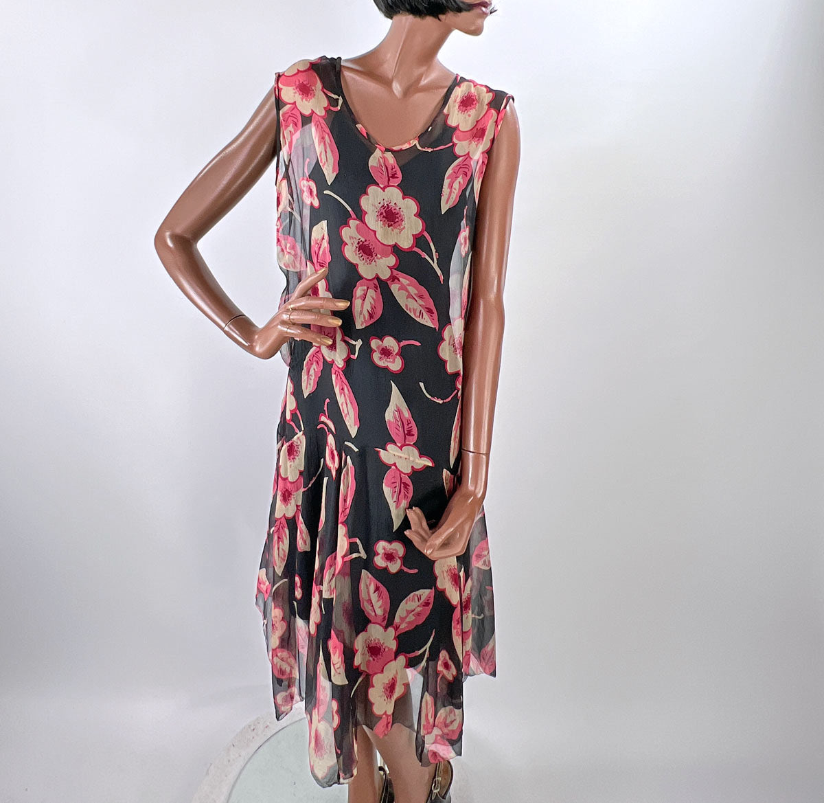 20s Vintage Chiffon Dress &amp; Jacket Set Art Deco Floral Print VFG