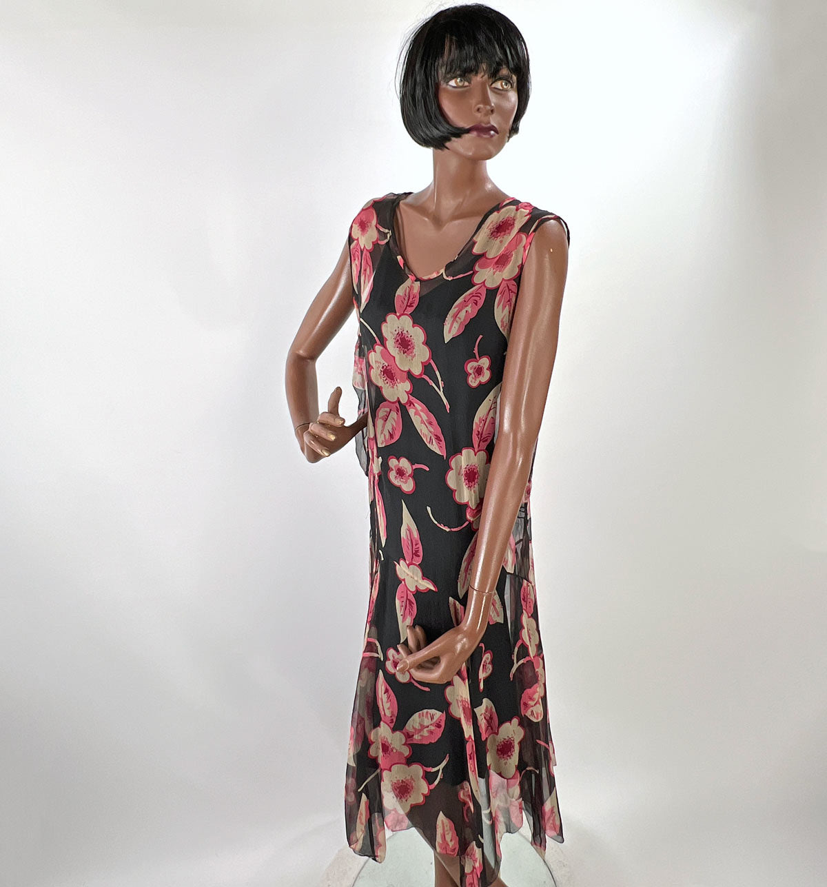 20s Vintage Chiffon Dress &amp; Jacket Set Art Deco Floral Print VFG