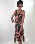 20s Vintage Chiffon Dress & Jacket Set Art Deco Floral Print VFG