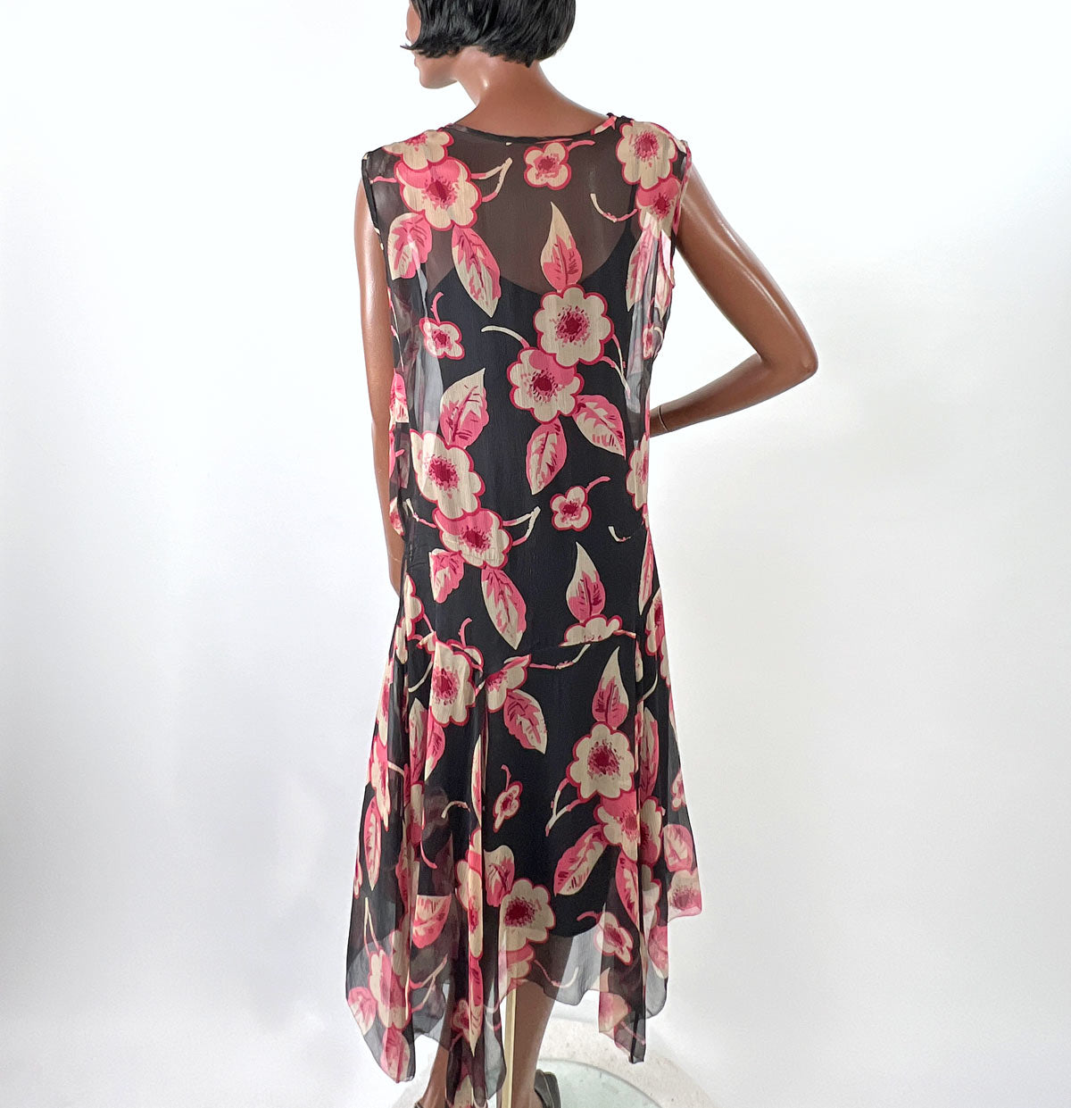 20s Vintage Chiffon Dress &amp; Jacket Set Art Deco Floral Print VFG