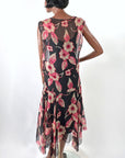 20s Vintage Chiffon Dress & Jacket Set Art Deco Floral Print VFG