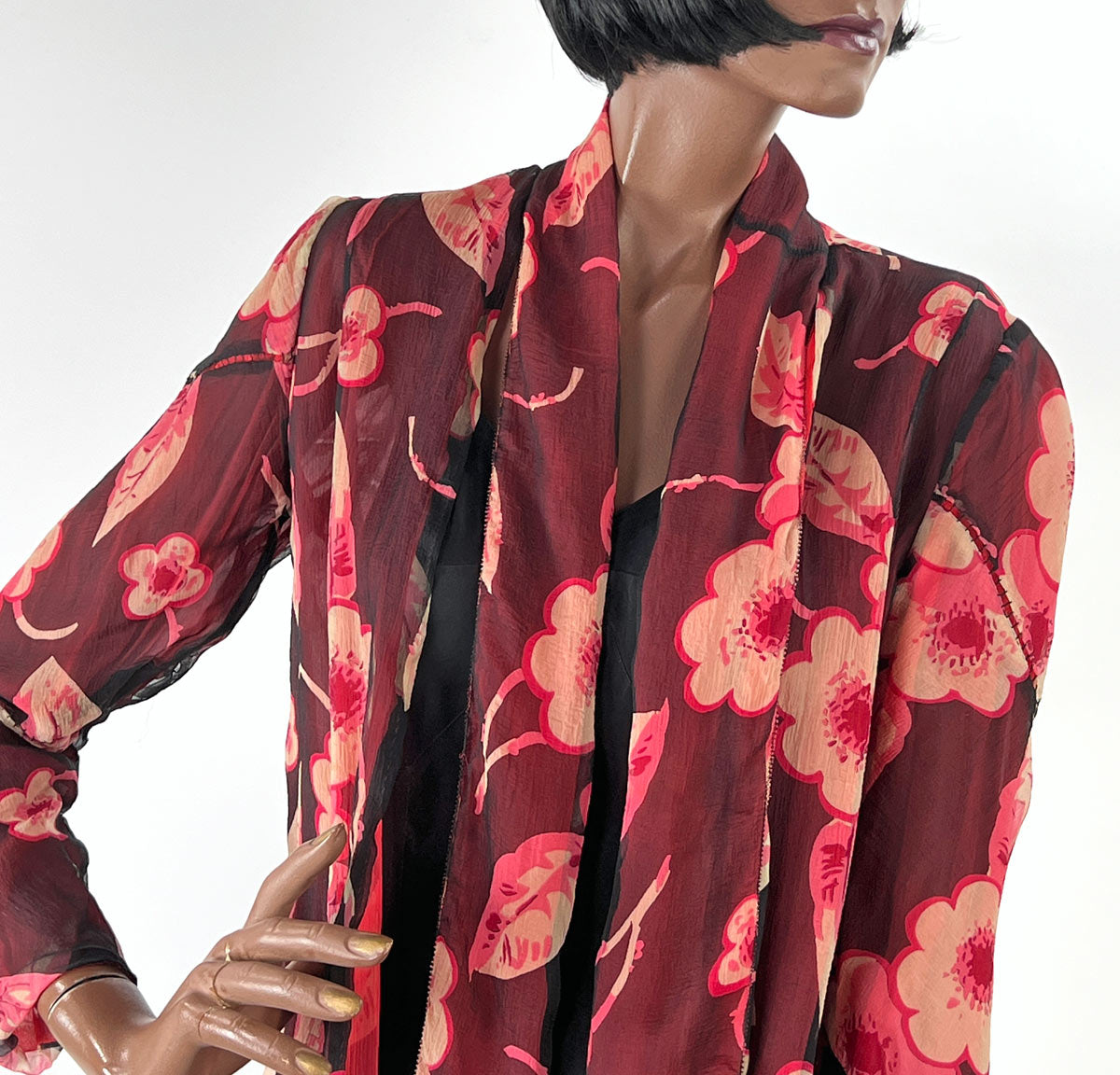 20s Vintage Chiffon Dress &amp; Jacket Set Art Deco Floral Print VFG