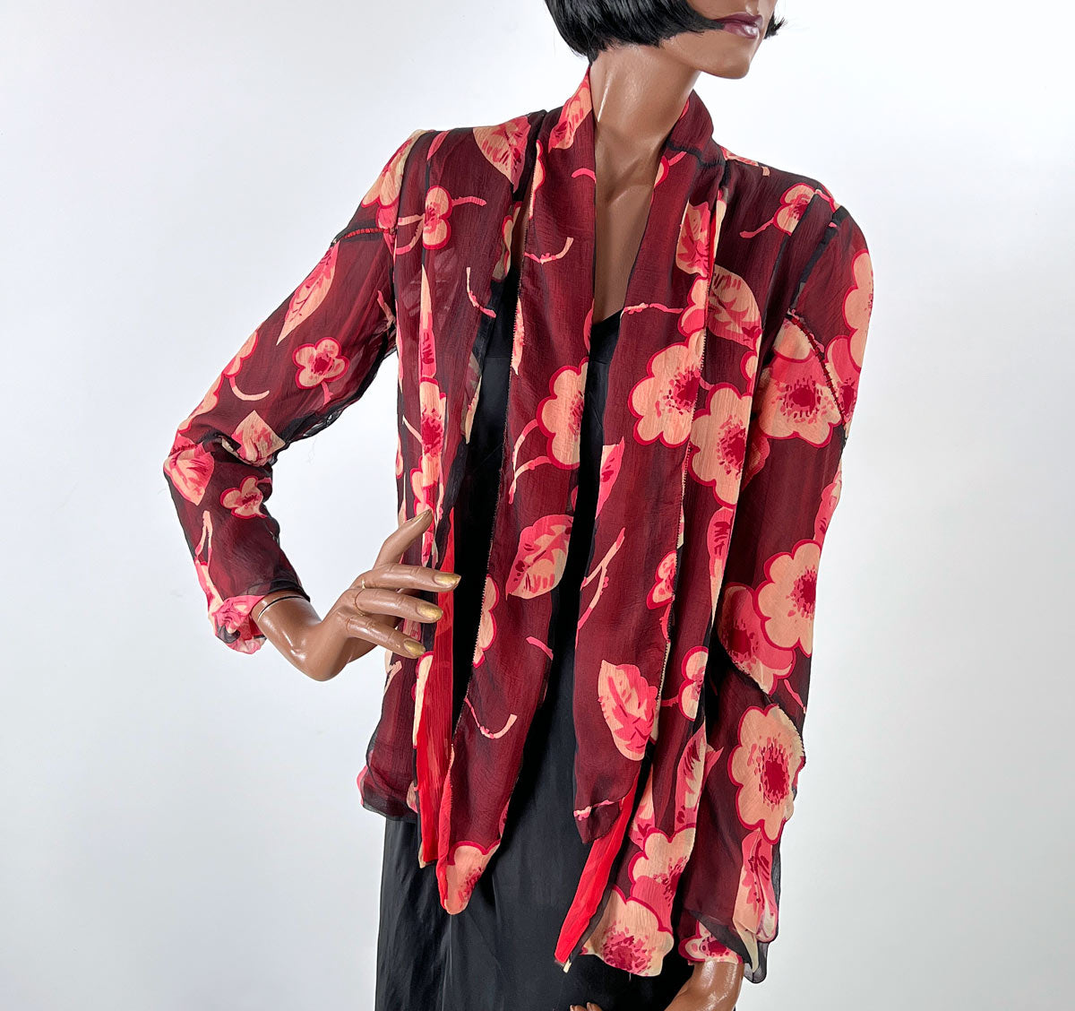 20s Vintage Chiffon Dress &amp; Jacket Set Art Deco Floral Print VFG
