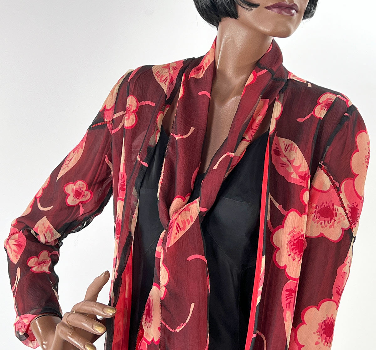 20s Vintage Chiffon Dress &amp; Jacket Set Art Deco Floral Print VFG