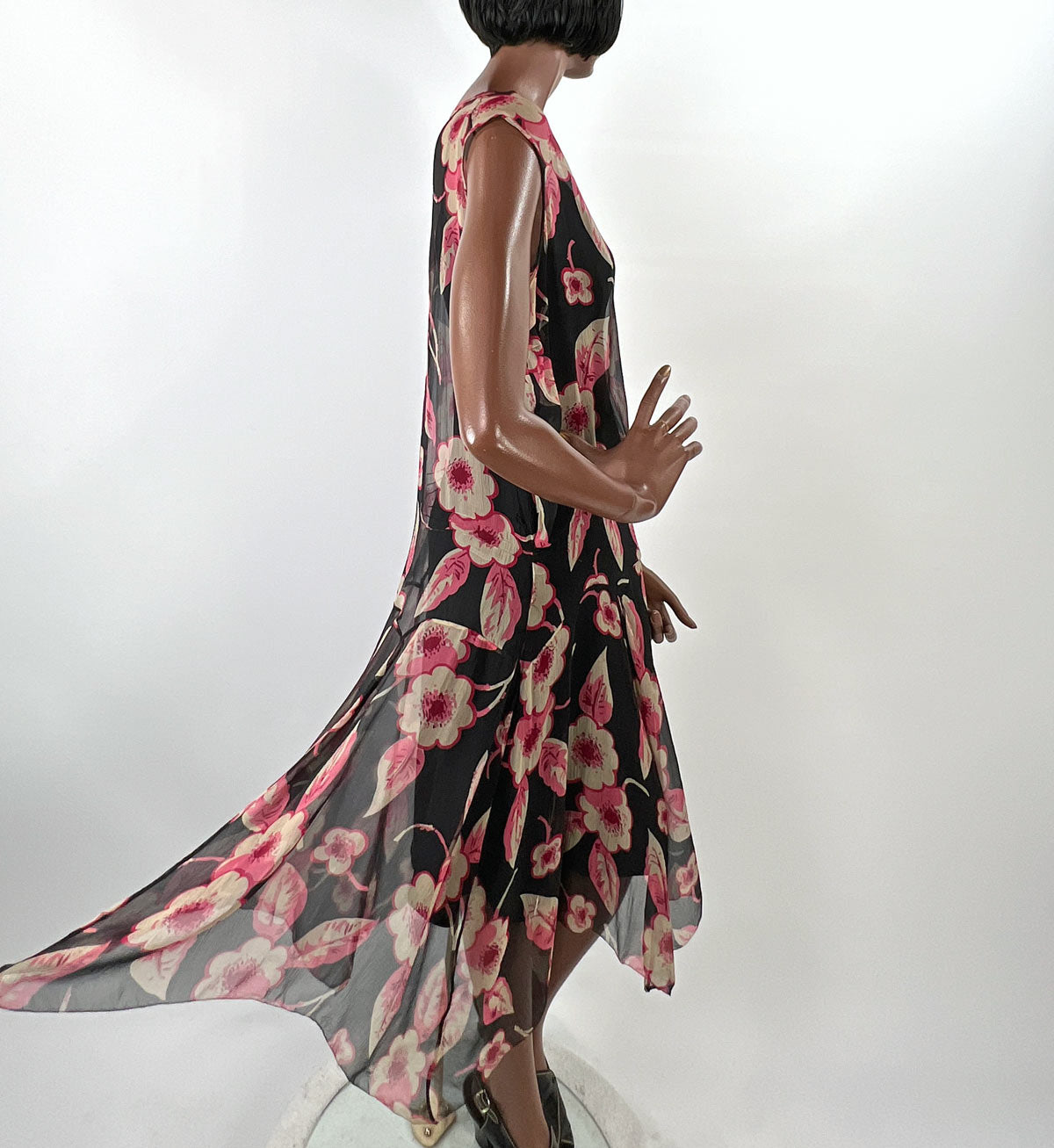 20s Vintage Chiffon Dress &amp; Jacket Set Art Deco Floral Print VFG