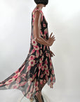 20s Vintage Chiffon Dress & Jacket Set Art Deco Floral Print VFG