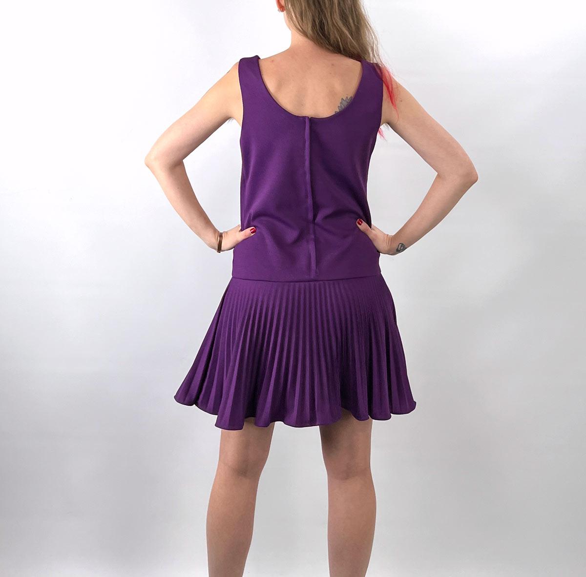 60s Mini Dress Mod Scooter Girl Purple Drop Waist Umbrella Pleated Skirt Women&#39;s Small VFG