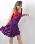 60s Mini Dress Mod Scooter Girl Purple Drop Waist Umbrella Pleated Skirt Women's Small VFG