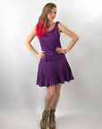 60s Mini Dress Mod Scooter Girl Purple Drop Waist Umbrella Pleated Skirt Women's Small VFG