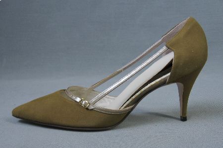 60s Spike Heels Vintage Deadstock Suede Olive Gold Pointy Toe Pumps Shoes Qualicraft VFG
