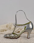 30s Strappy Heels Silver Vintage 20s T-strap Shoes Qualicraft VFG