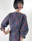 50s Vintage Day Dress Novelty Plaid Diagonal 60s Jewel Tones Small R&K Originals VFG