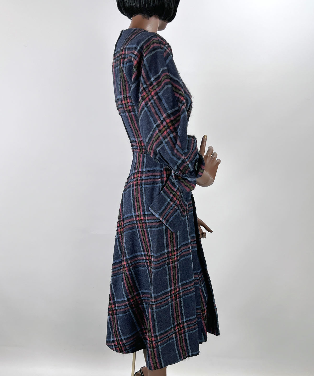 50s Vintage Day Dress Novelty Plaid Diagonal 60s Jewel Tones Small R&amp;K Originals VFG