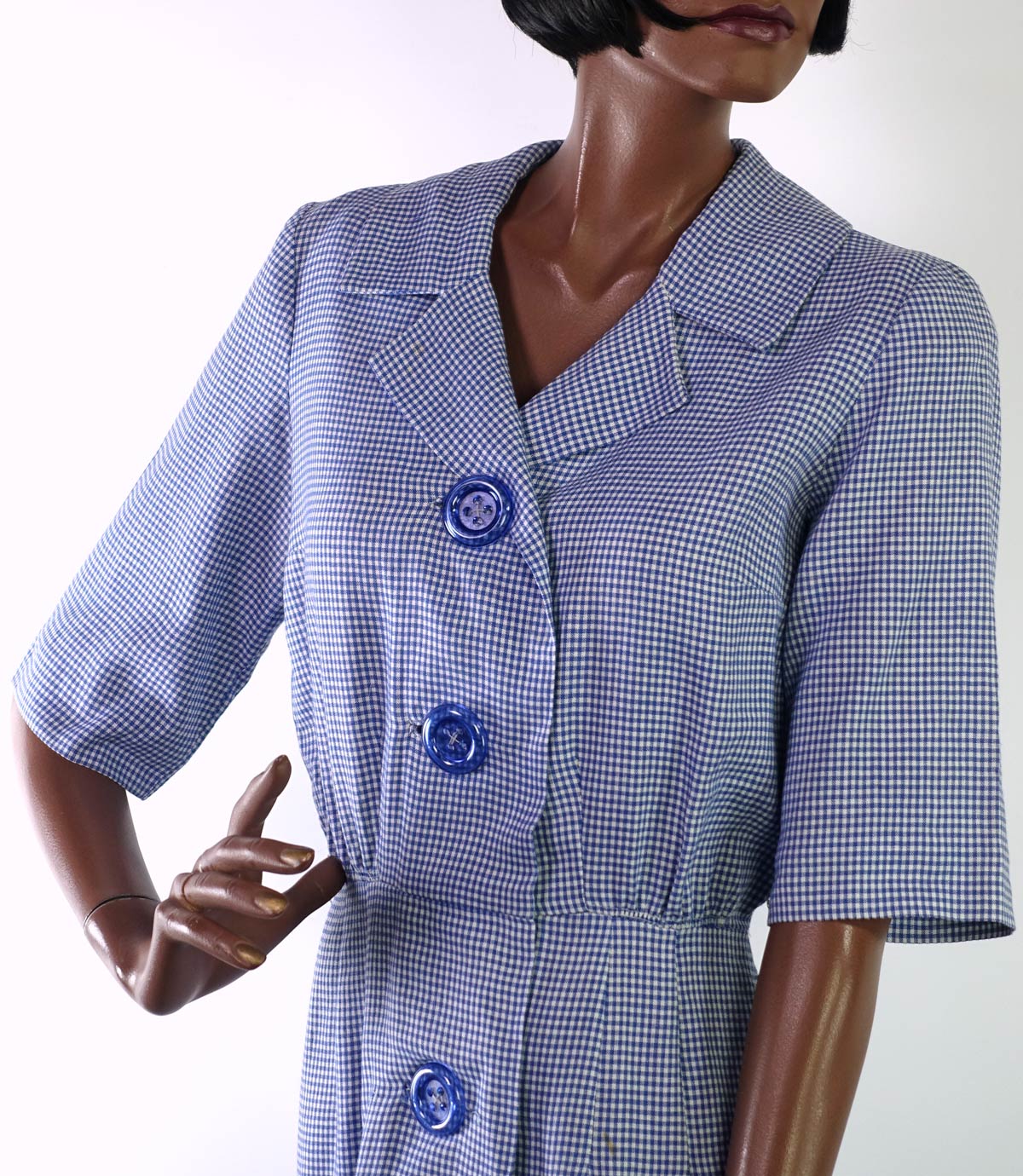 50s Vintage Day Dress Shirtwaist Blue Gingham Check Big Buttons R & K Originals VFG S/M 50s Vintage Day Dress Shirtwaist Blue Gingham Check Big Buttons R & K Originals VFG S/M