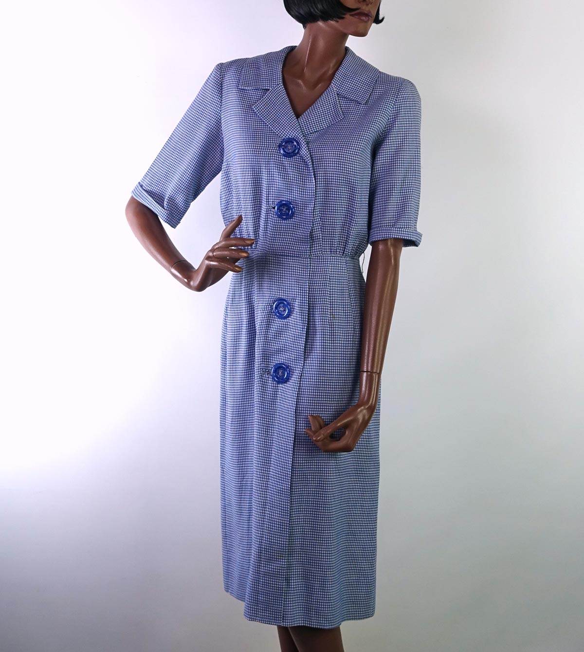 50s Vintage Day Dress Shirtwaist Blue Gingham Check Big Buttons R & K Originals VFG S/M 50s Vintage Day Dress Shirtwaist Blue Gingham Check Big Buttons R & K Originals VFG S/M