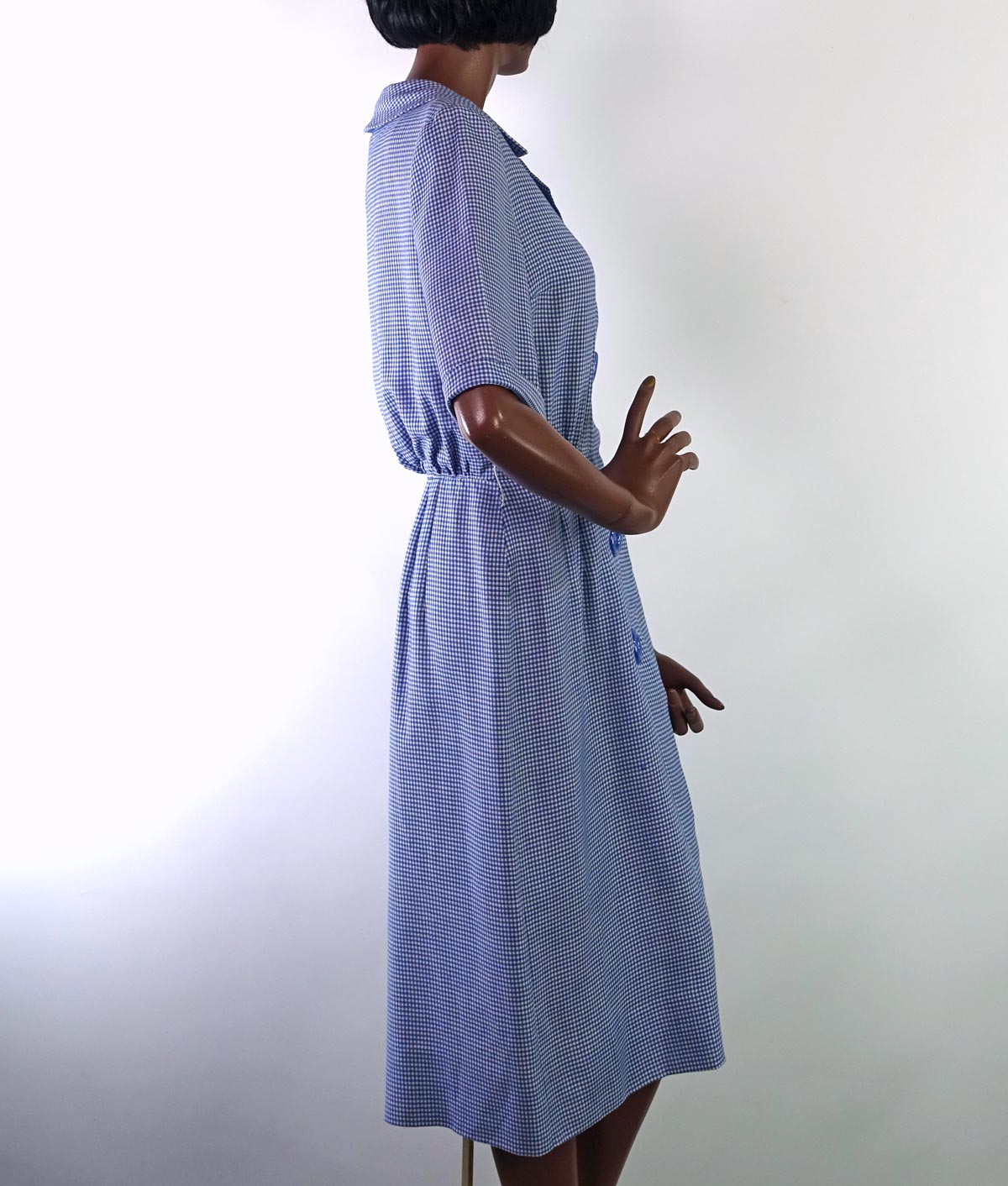 50s Vintage Day Dress Shirtwaist Blue Gingham Check Big Buttons R & K Originals VFG S/M 50s Vintage Day Dress Shirtwaist Blue Gingham Check Big Buttons R & K Originals VFG S/M