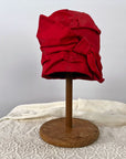 Vintage 60s Red Cloche Hat 20s Flapper Style Satin Bow VFG