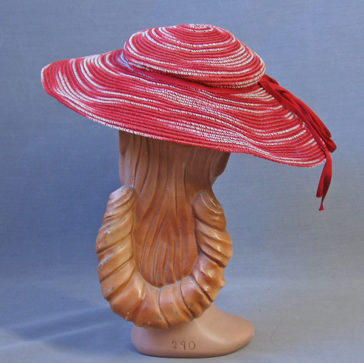 30s Vintage Platter Sun Hat Wide Brim Red &amp; White Summer 40s Garden Party Hat VFG