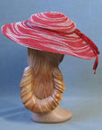 30s Vintage Platter Sun Hat Wide Brim Red & White Summer 40s Garden Party Hat VFG