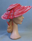 30s Vintage Platter Sun Hat Wide Brim Red & White Summer 40s Garden Party Hat VFG