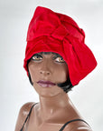 Vintage 60s Red Cloche Hat 20s Flapper Style Satin Bow VFG