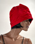Vintage 60s Red Cloche Hat 20s Flapper Style Satin Bow VFG