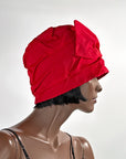 Vintage 60s Red Cloche Hat 20s Flapper Style Satin Bow VFG