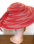 30s Vintage Platter Sun Hat Wide Brim Red & White Summer 40s Garden Party Hat VFG