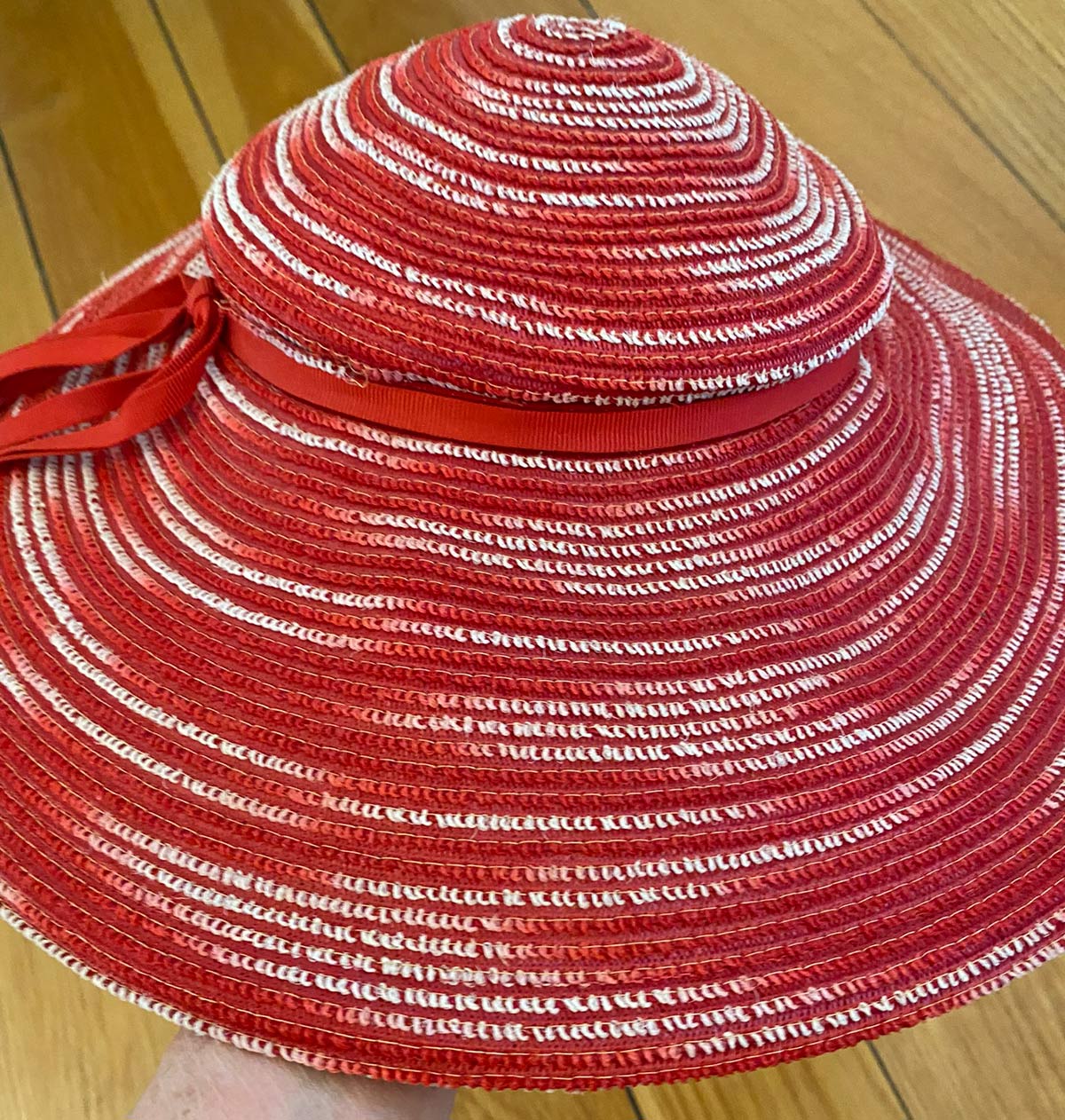 30s Vintage Platter Sun Hat Wide Brim Red &amp; White Summer 40s Garden Party Hat VFG