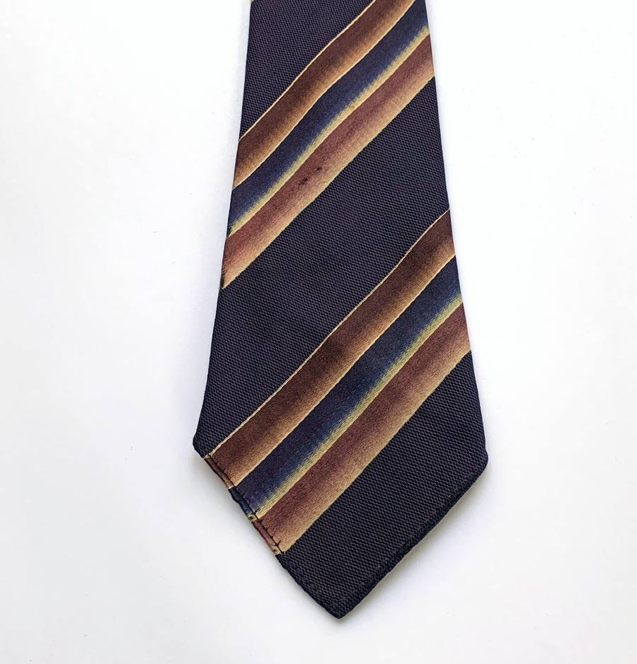 Vintage 20s 30s Neck Tie Ombre Diagonal Stripes Blue Brown Resilient Construction VFG